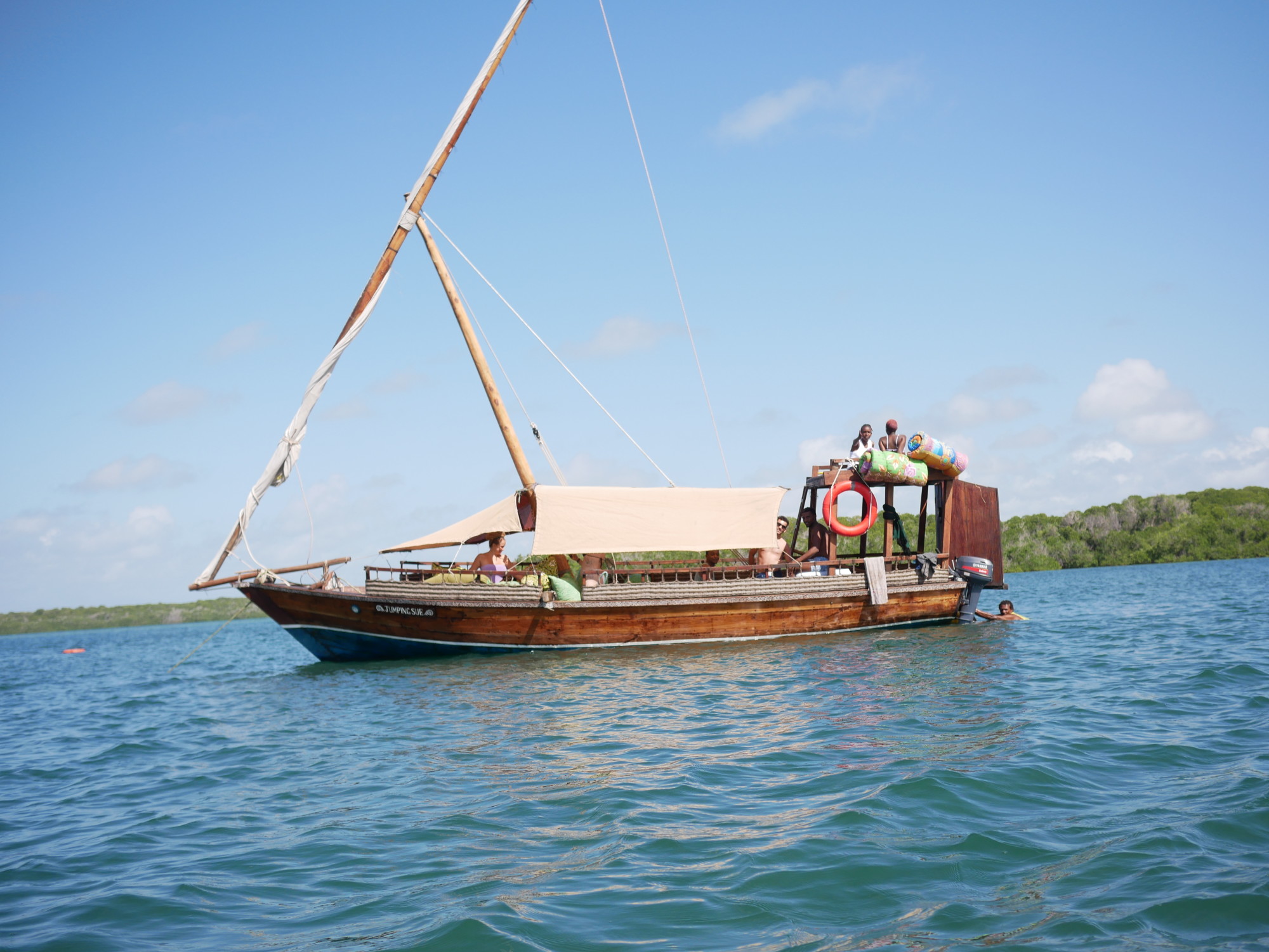 A traditional dhow on a lake during day time. 
