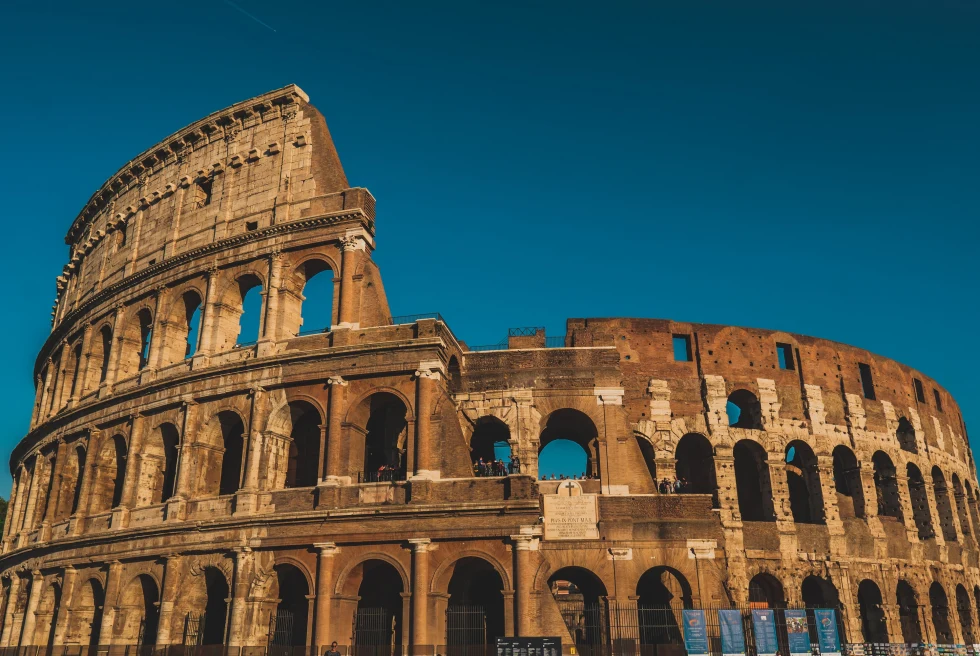 The Colosseum is an iconic ancient amphitheater in Rome.