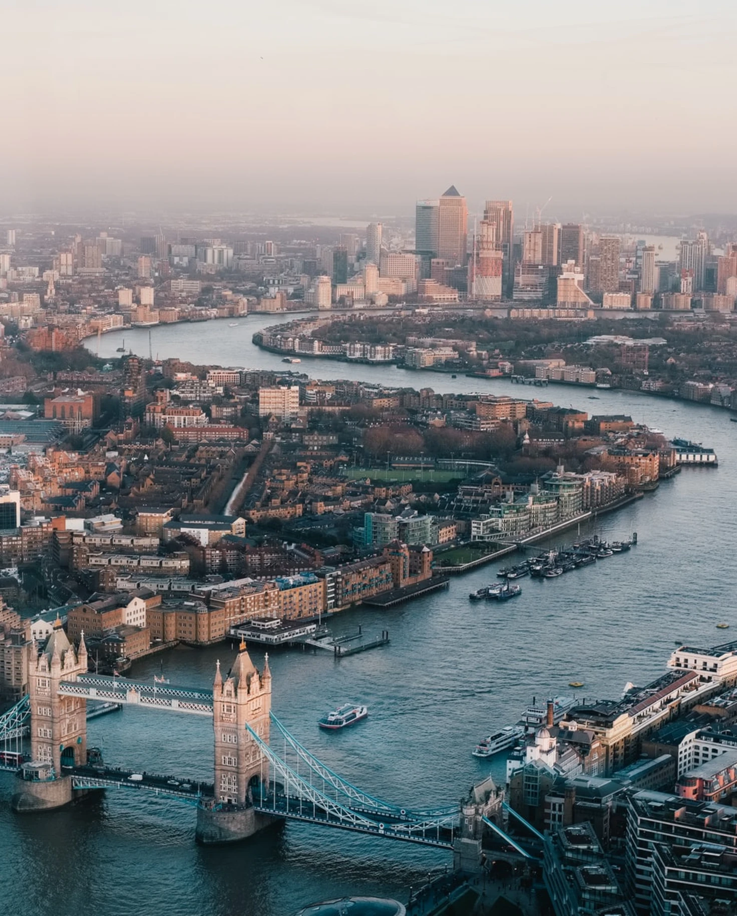 Skyline view of London with river and London bridge