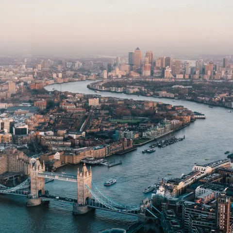 Skyline view of London with river and London bridge