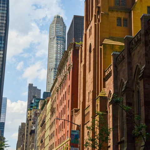 new york city brick buildings in sun