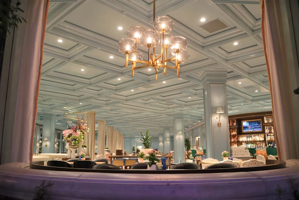 fine dining room in a grand white table restaurant