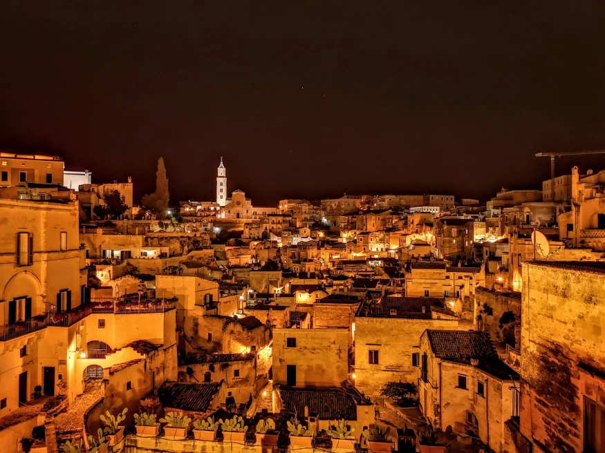 ancient city lit up a night by orange light