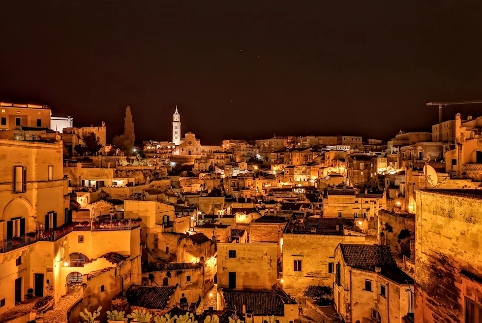 ancient city lit up a night by orange light