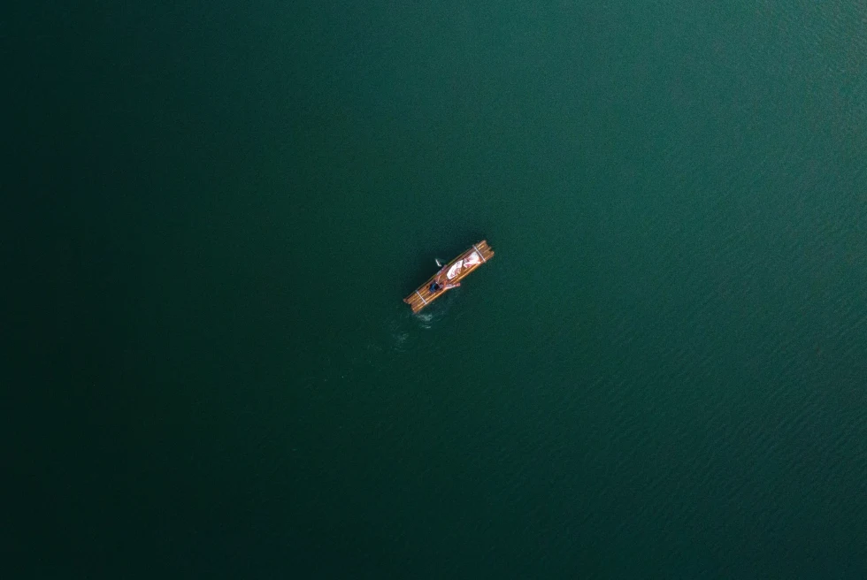 Raft on blue waters in Jamaica