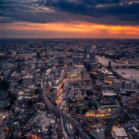 London city buildings and bridge night view