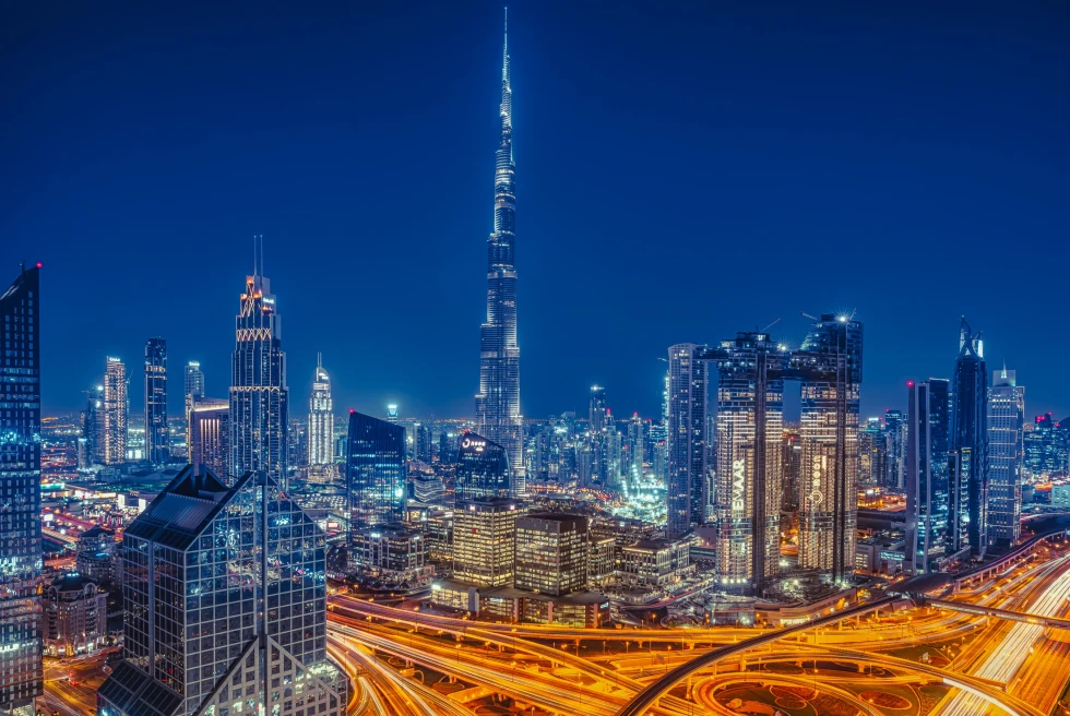 The night skyline of Dubai. 