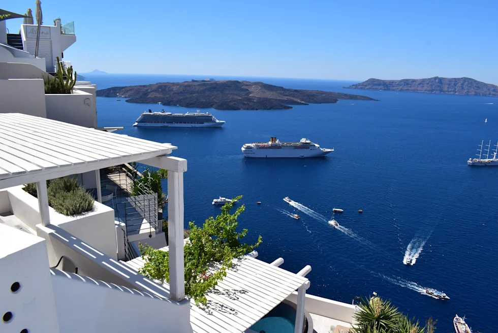 People boating in the sea at Santorini