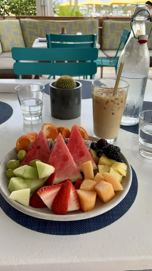 Fruit platter and coffee