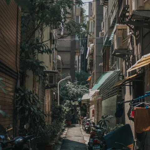 a narrow residential city street 