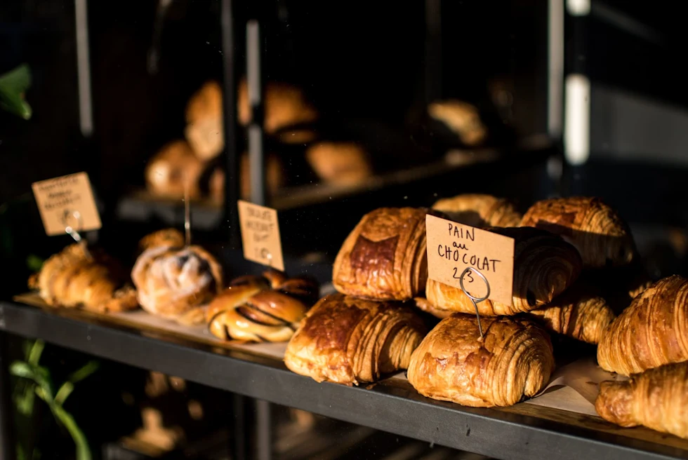 pastries in a bakery window