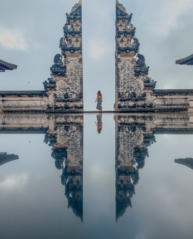 Temple and person in Bali. 