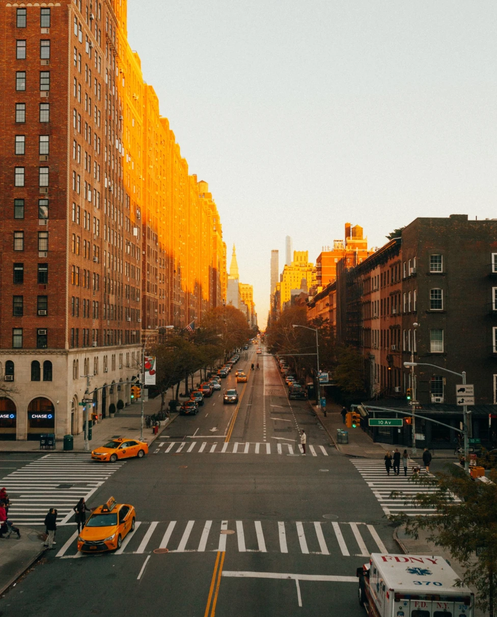 nyc street at golden hour