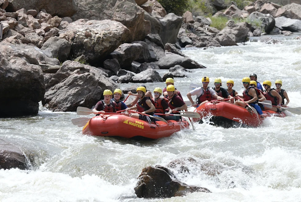 White-water rafting on red boats in Vail.