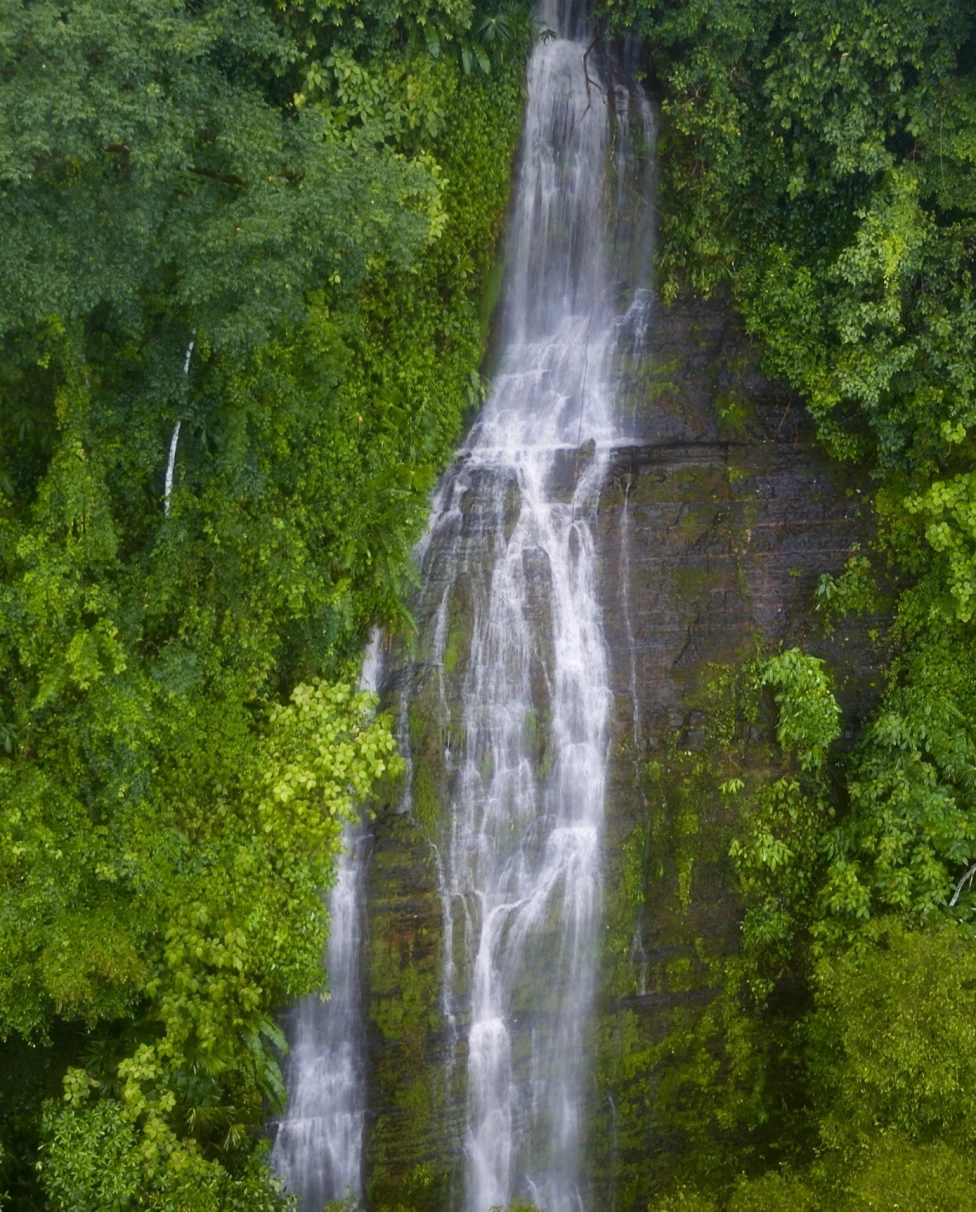 Waterfall on a green mountain