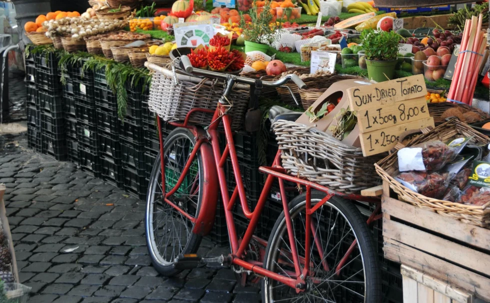 bicycle and a food market
