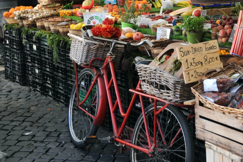 bicycle and a food market