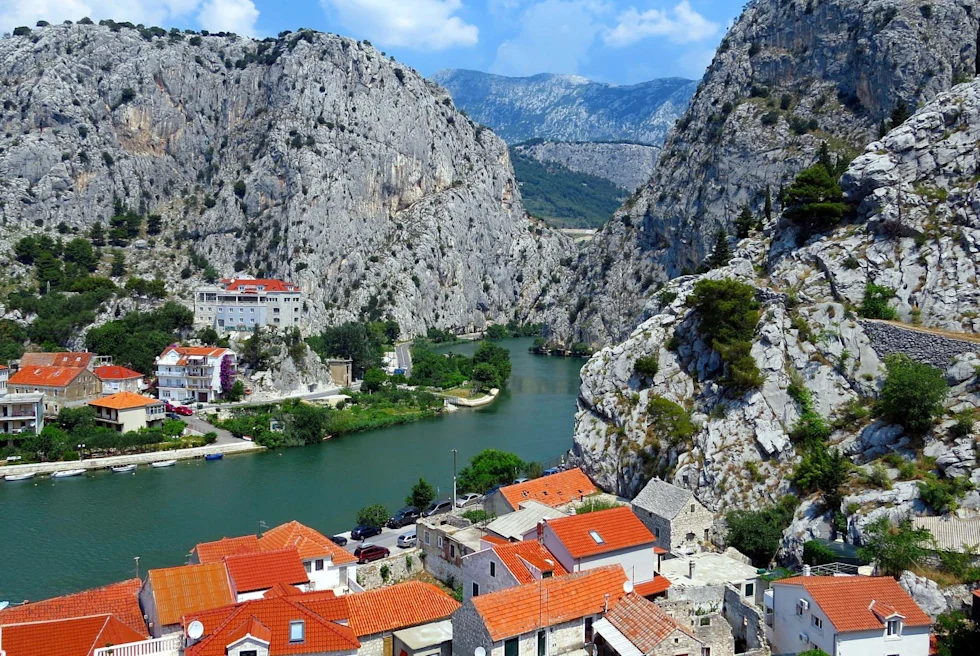 Overhead View of Town With Orange Roofs