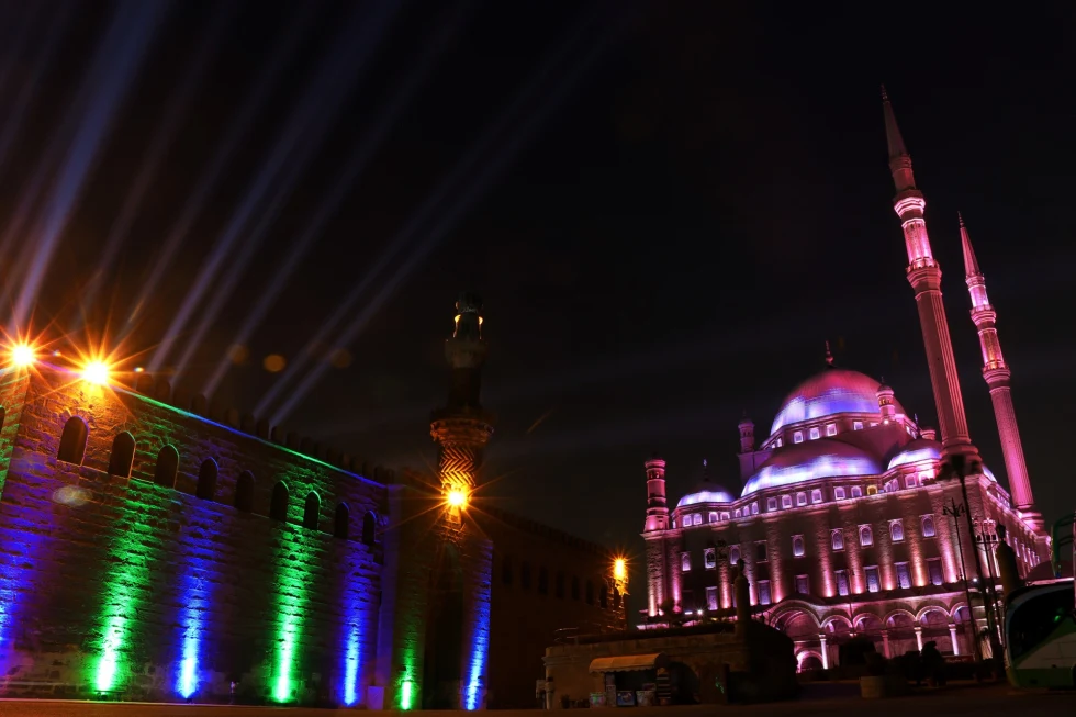 Egyptian mosque at night