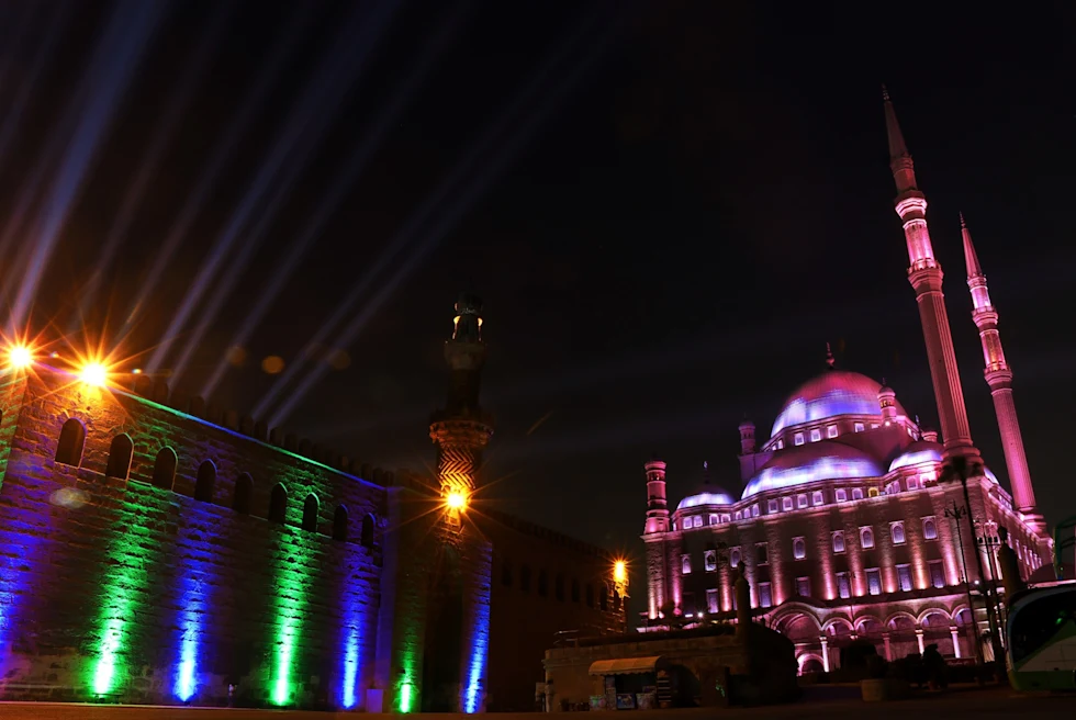 Egyptian mosque at night