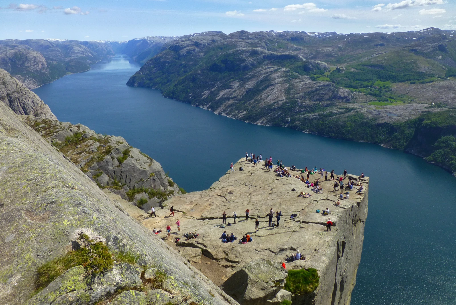 Hiking Pulpit Rock in Norway. 