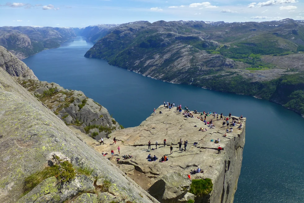 Hiking Pulpit Rock in Norway.
