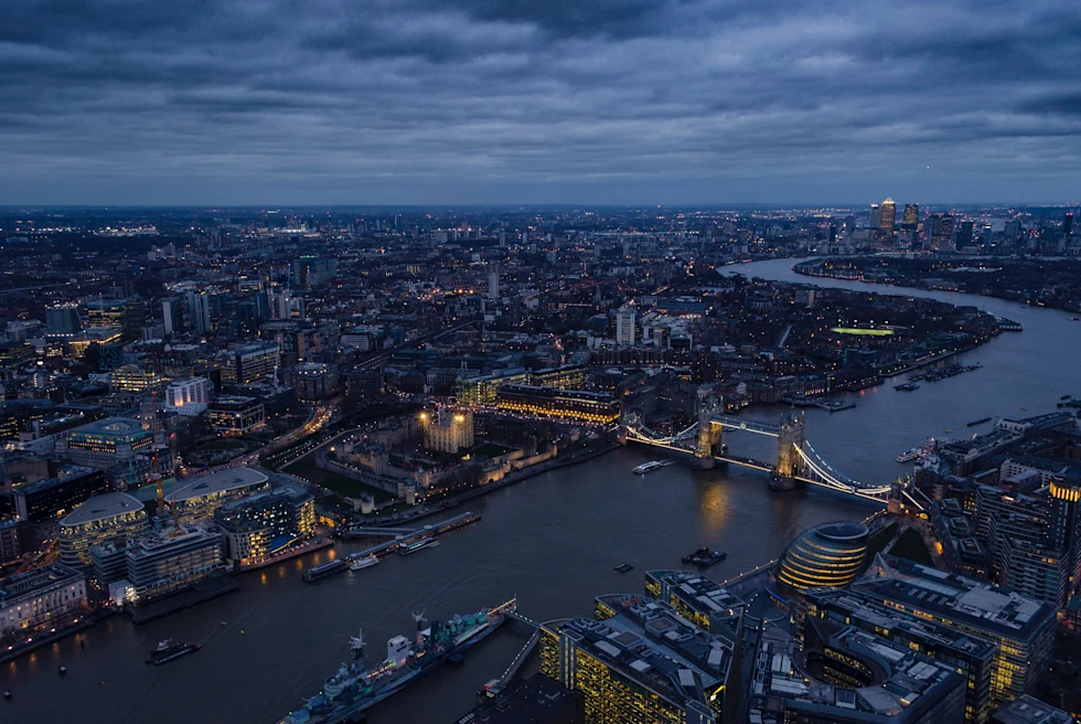 aerial view of city at nighttime
