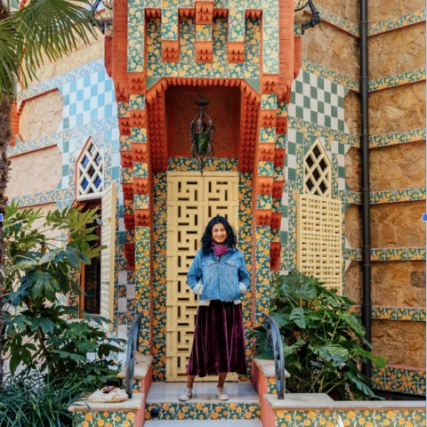 Gaya Vinay standing on colorful steps