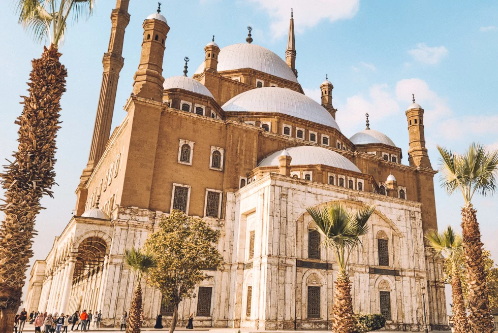 Muhammad Ali mosque – a large domed building with palm trees surrounding