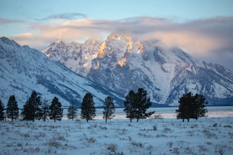 snow-covered rugged Teton Montains