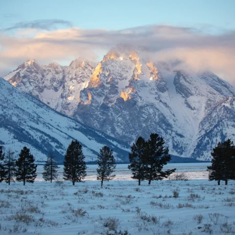 snow-covered rugged Teton Montains