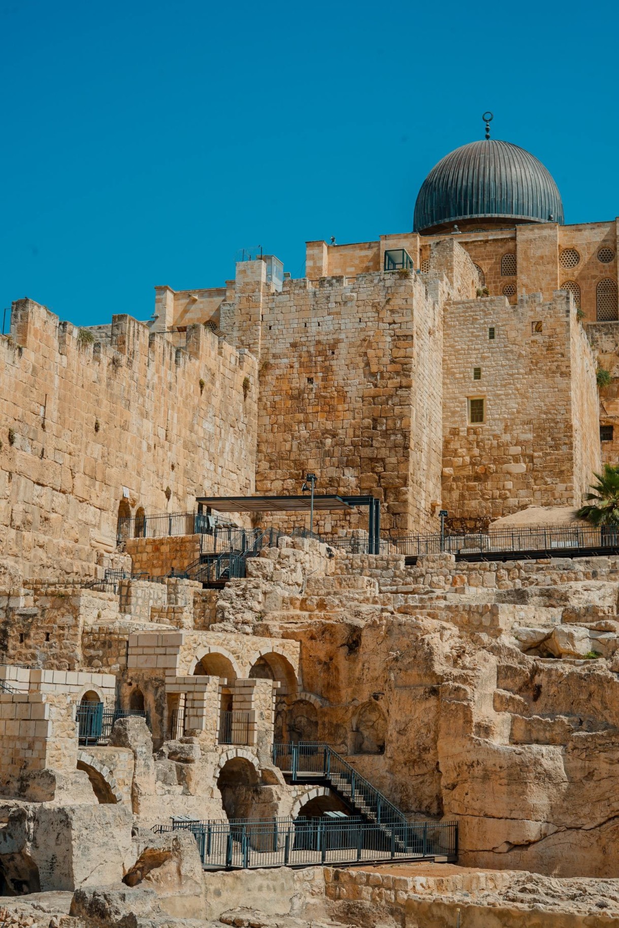 Ancient holy ruins in Jerusalem on a clear day.