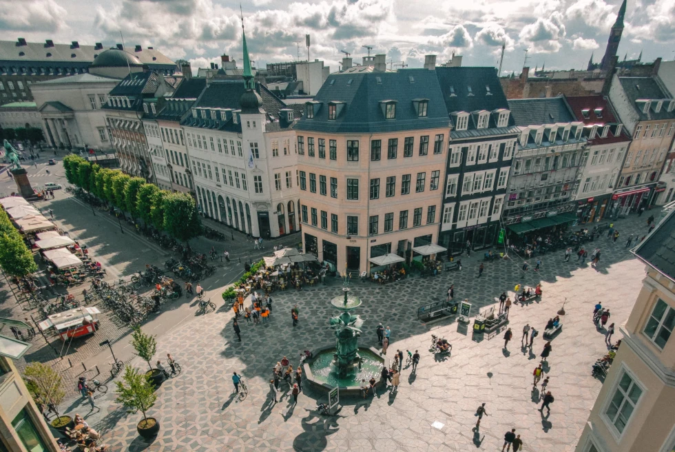 An arial shot of buildings in Copenhagen