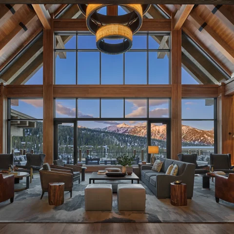 large room with a mountain view during daytime