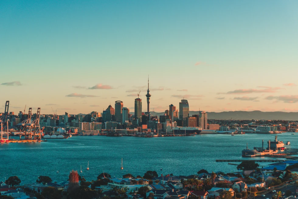  The Auckland Sky Tower at sunset.