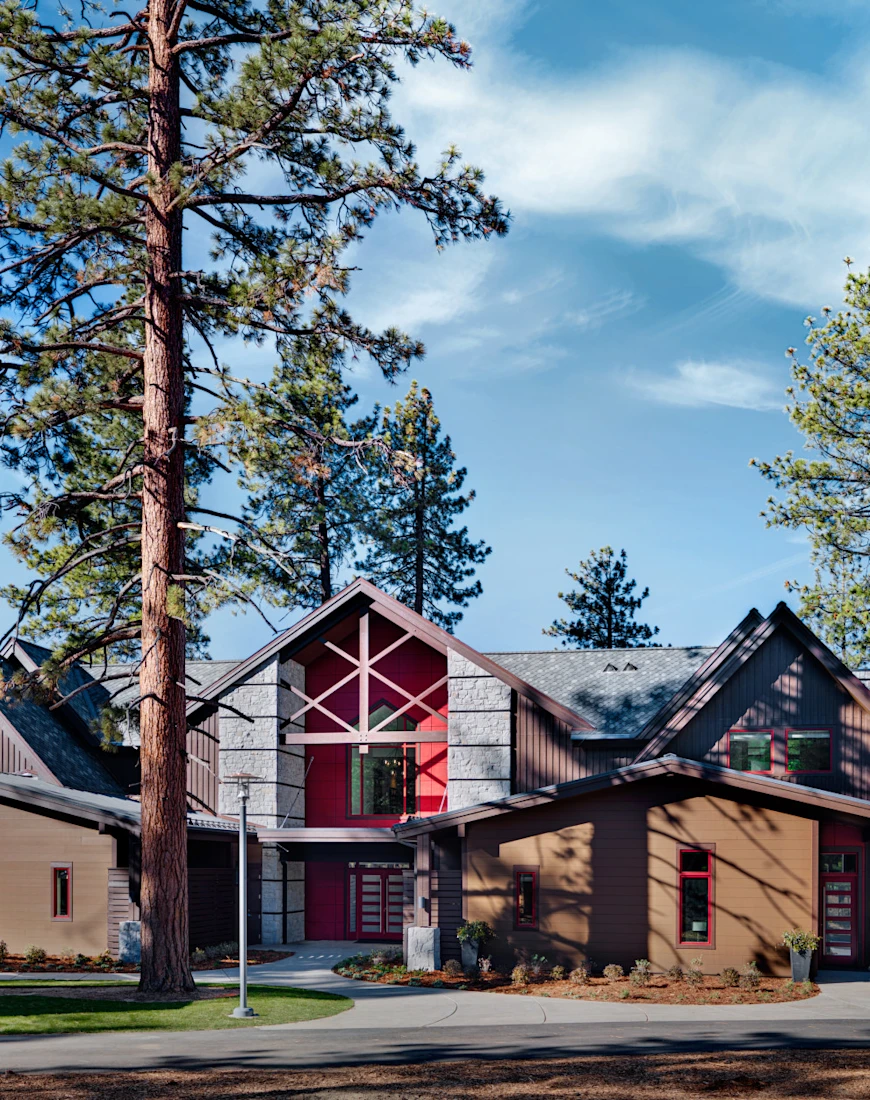 a luxe wooden cabin near an alpine lake