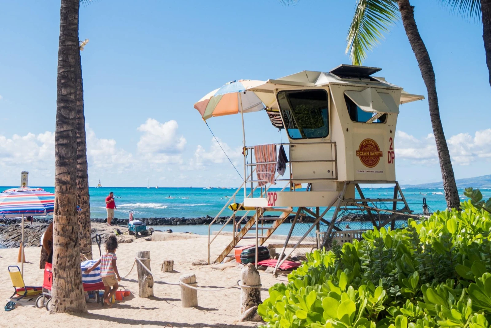 lifeguard shack on a white-sand beach