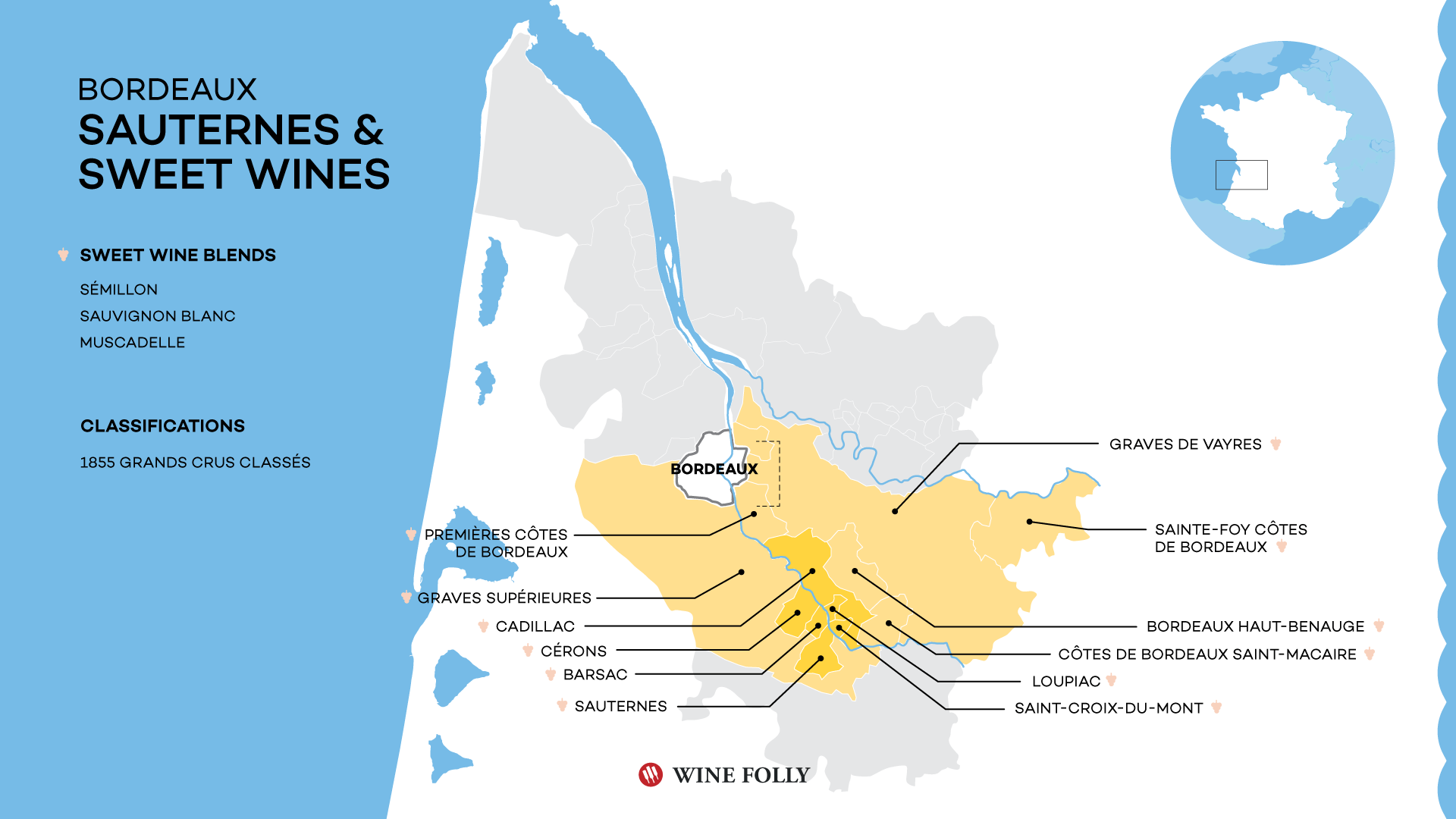 Bordeaux Wine Region Map Sauternes Sweet Wines 