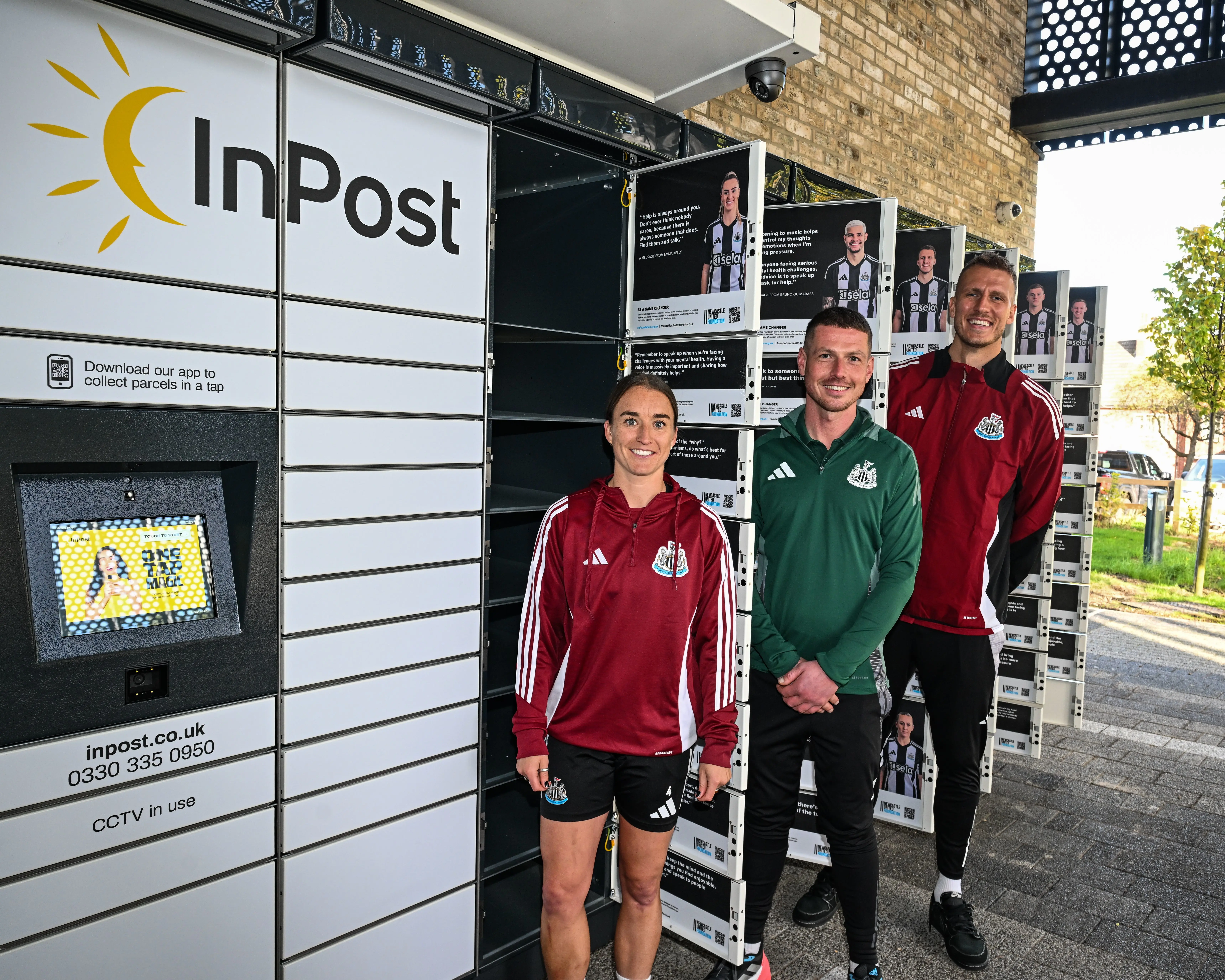 Amber-Keegan Stobbs, Newcastle United Foundation Health and Wellbeing Project Officer Joe Rogers and Dan Burn