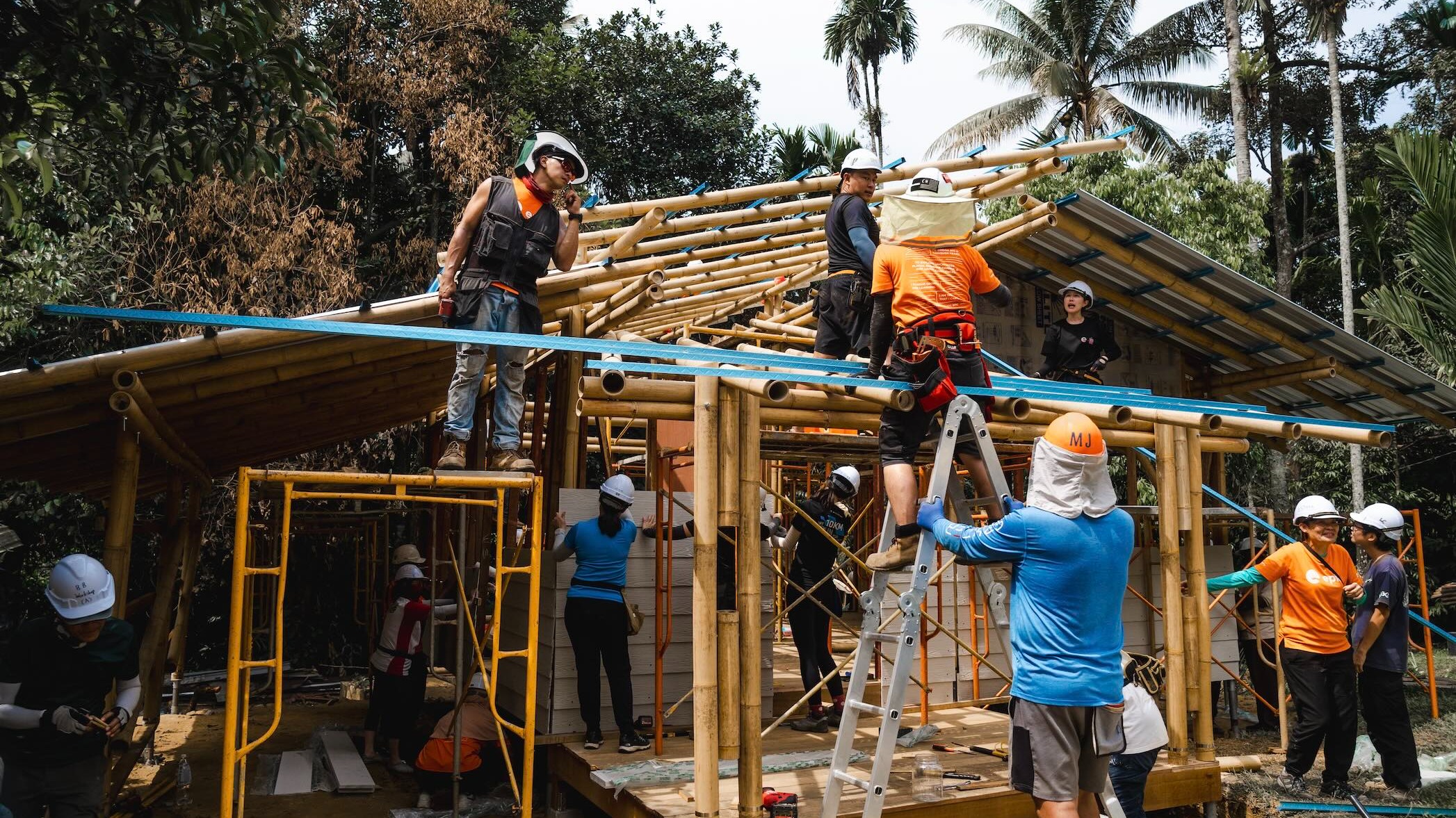This picture shows the EPIC Bamboo Home (EBH) is a modular, rapidly deployable housing system that modernises indigenous bamboo knowledge. It enables non-experts to build durable bamboo homes in just three days, solving housing issues such as unsafe or overcrowding living conditions that 12,000 indigenous families (Orang Asli) in Peninsular Malaysia face.