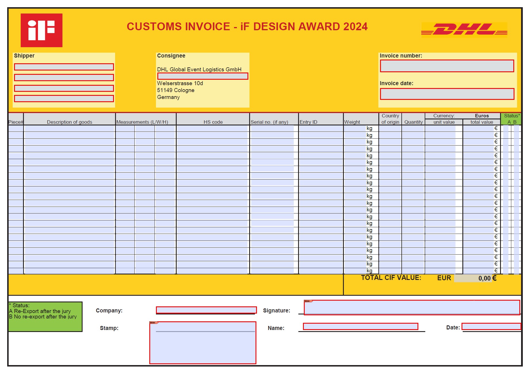 IF Design Shipping Detail Information IF DESIGN AWARD 2024 Shipment   Proforma Invoice IF DA 2024 Preview 