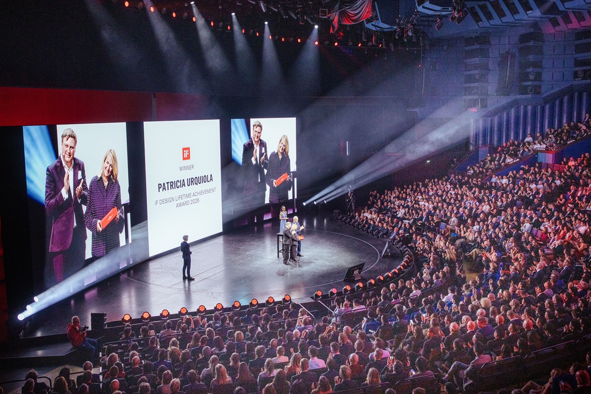 Patricia Urquiola honored with the iF Lifetime Achievement Award 2026 in front of a large international audience at the iF Design Award Night 2026 in Berlin.