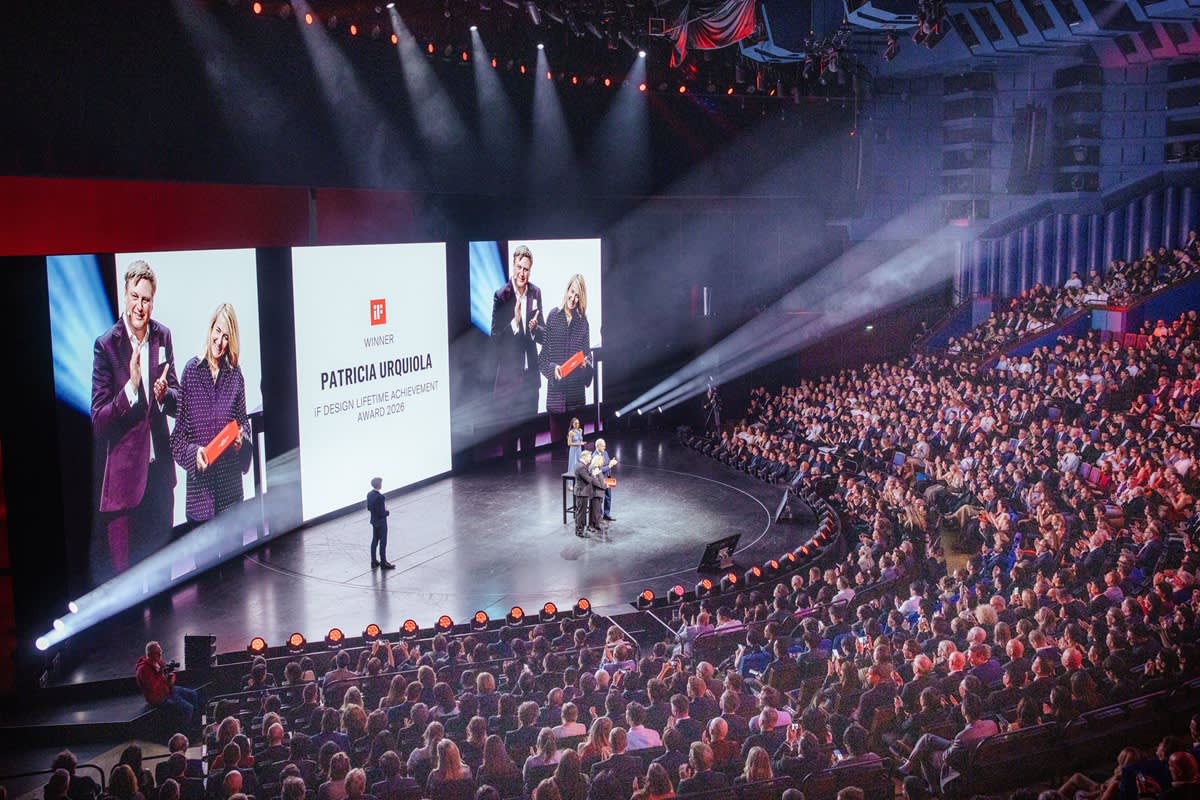 Patricia Urquiola honored with the iF Lifetime Achievement Award 2026 in front of a large international audience at the iF Design Award Night 2026 in Berlin.