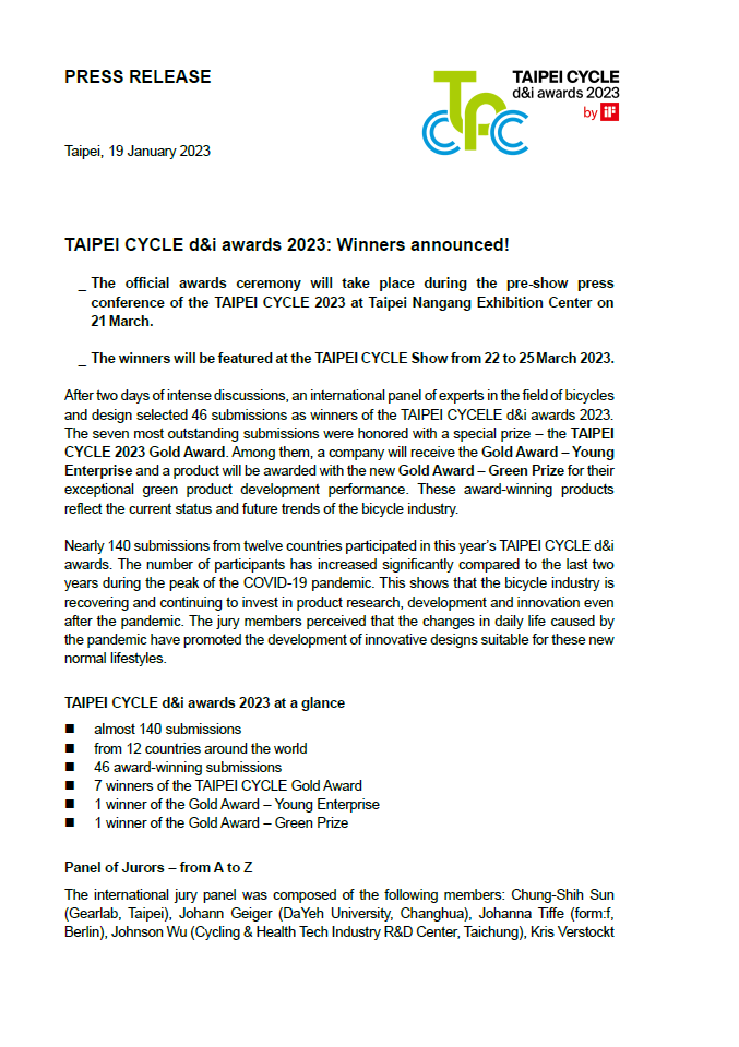 Press Information_Taipei Cycle d&i awards 2023_Results are in_English