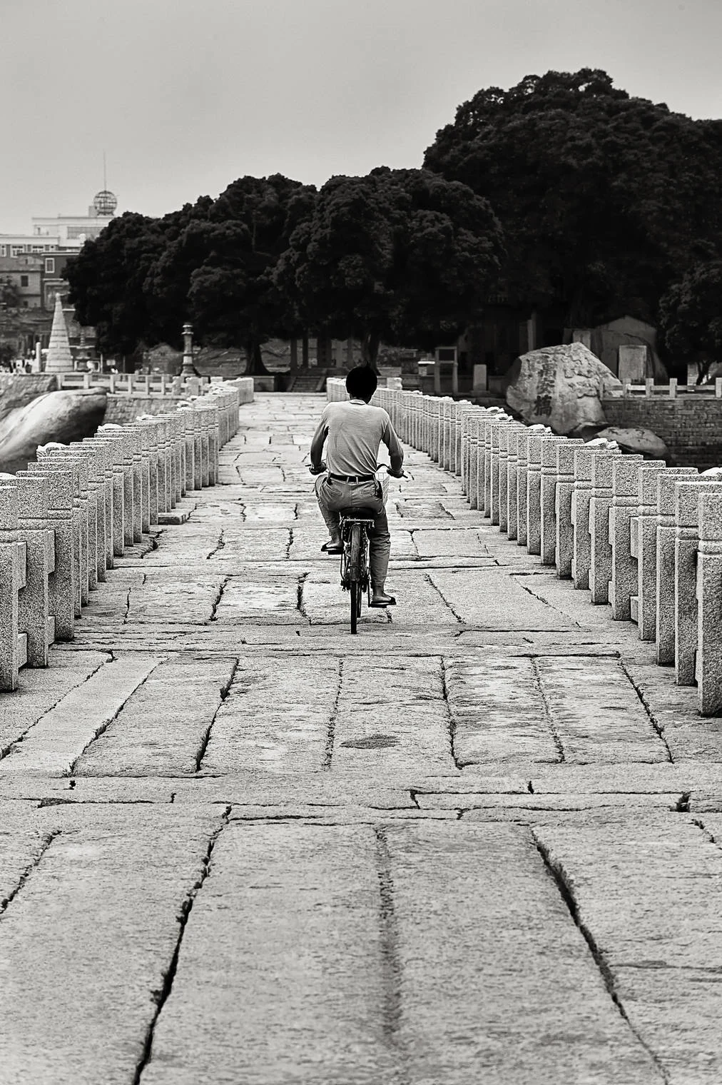 cyclist on luo yang bridge