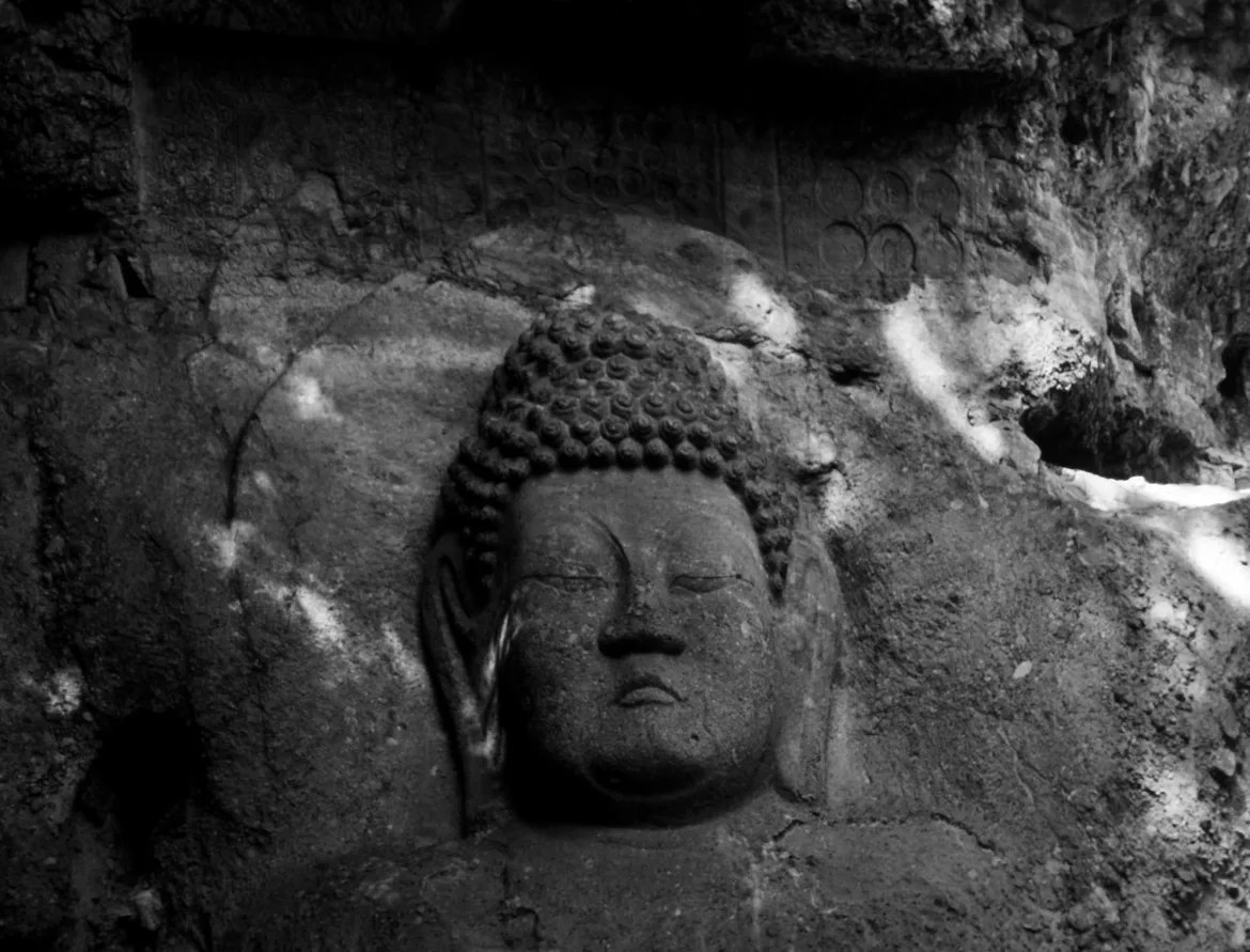 buddha carved in living rock, kyushu