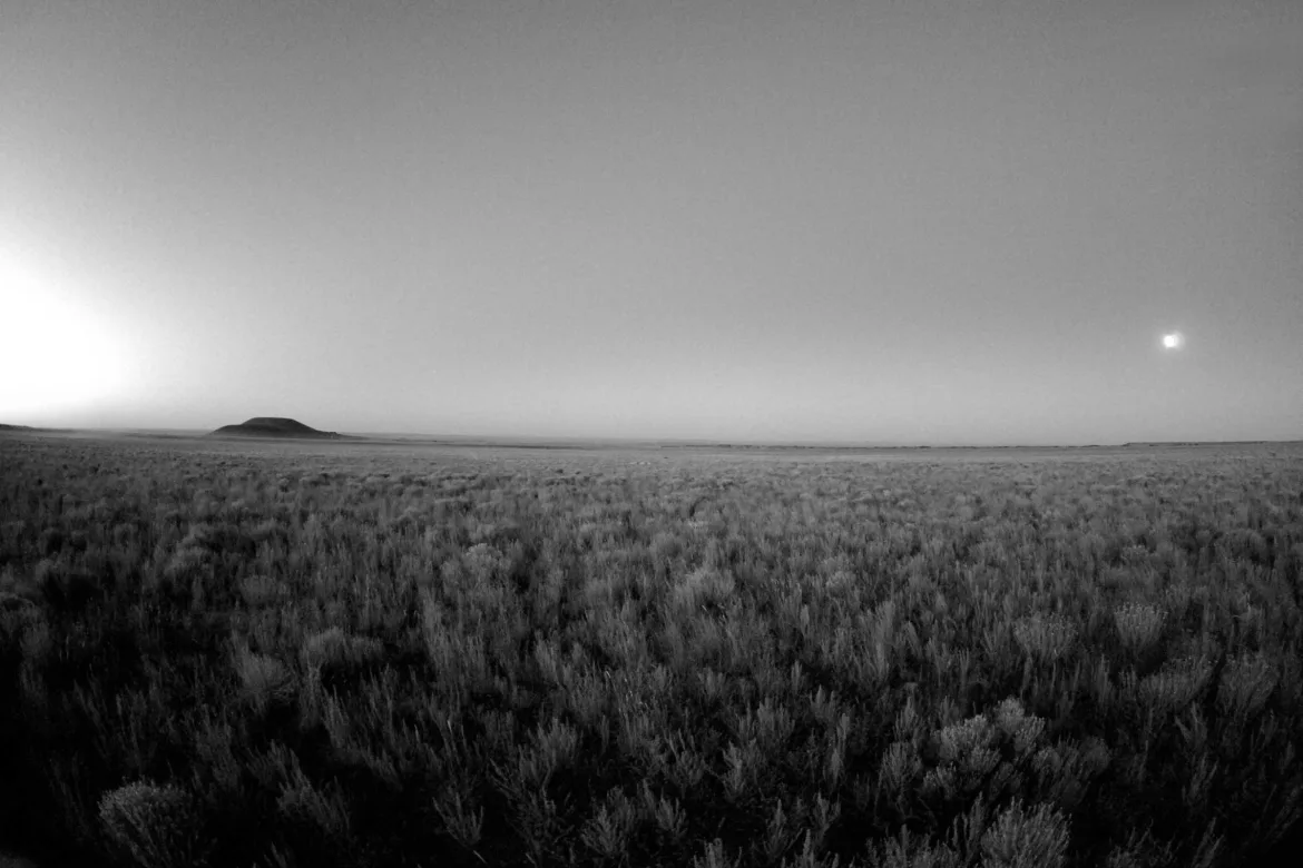 sunset with full moon rising, roden crater