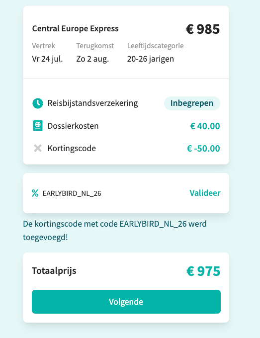 Kortingscode gebruiken early bird