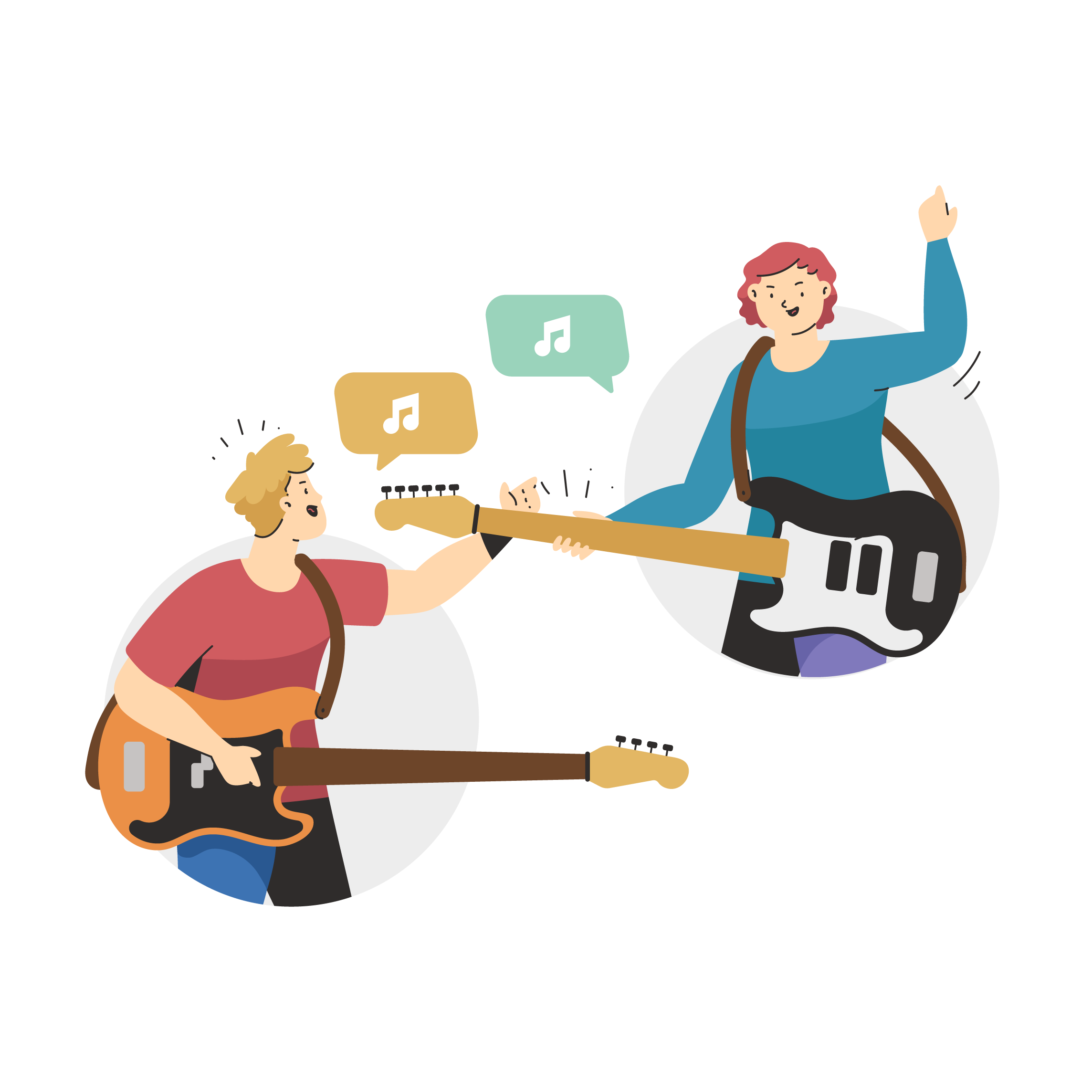music online, jamming, guitar, instrument, band, man, woman, person, character, people@2x