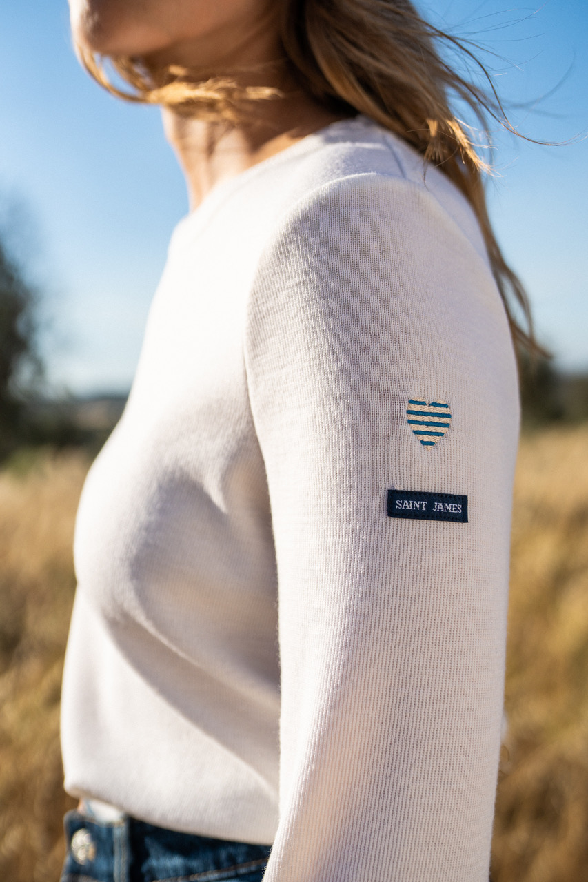Saint James white jumper an heart mariniere logo